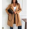 image:imagechouyatou Womens Notched Lapel Blazer Pea Coat Double Breasted Business Casual Mid Long Wool Trench Coat OvercoatKhaki