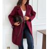image:imagechouyatou Womens Notched Lapel Blazer Pea Coat Double Breasted Business Casual Mid Long Wool Trench Coat OvercoatWine Red