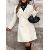 image:imagechouyatou Womens Notched Lapel Double Breasted Wool Trench Coat Work Casual Mid Long Blazer Pea Coat OvercoatBeige White