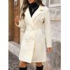 image:imagechouyatou Womens Notched Lapel Double Breasted Wool Trench Coat Work Casual Mid Long Blazer Pea Coat OvercoatBeige White