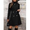 image:imagechouyatou Womens Notched Lapel Double Breasted Wool Trench Coat Work Casual Mid Long Blazer Pea Coat OvercoatBlack