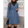 image:imagechouyatou Womens Notched Lapel Double Breasted Wool Trench Coat Work Casual Mid Long Blazer Pea Coat OvercoatBlue