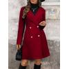 image:imagechouyatou Womens Notched Lapel Double Breasted Wool Trench Coat Work Casual Mid Long Blazer Pea Coat OvercoatRed