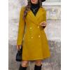 image:imagechouyatou Womens Notched Lapel Double Breasted Wool Trench Coat Work Casual Mid Long Blazer Pea Coat OvercoatYellow