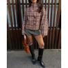 image:imagechouyatou Womens Plaid Stand Collar Wool Trench Coat Button Down Blazer Jacket Winter Coat OuterwearRed
