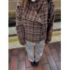 image:imagechouyatou Womens Plaid Stand Collar Wool Trench Coat Button Down Blazer Jacket Winter Coat OuterwearRed