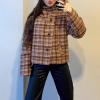 image:imagechouyatou Womens Plaid Stand Collar Wool Trench Coat Button Down Blazer Jacket Winter Coat OuterwearRed