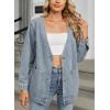 image:imagechouyatou Womens Vintage VNeck Button Down Denim Jacket Loose Casual Collarless Jean Jacket ShacketBlack