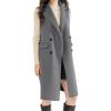 image:imagechouyatou Women Wool Long Vest Sleeveless Blazer Jackets Business Casual Fall Winter Cardigan OuterwearGrey