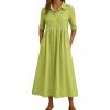 image:imagechouyatou Womens Casual Button Up Polo Collar Shirt Dress Short Sleeve Midi Long Dress with PocketsGreen