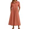 image:imagechouyatou Womens Casual Button Up Polo Collar Shirt Dress Short Sleeve Midi Long Dress with PocketsOrange