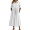 image:imagechouyatou Womens Casual Button Up Polo Collar Shirt Dress Short Sleeve Midi Long Dress with PocketsWhite