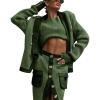 image:imagechouyatou Womens Casual Lapel Ribbed Knit Blazer Jacket Vintage Double Breasted Boyfriend Oversized Trench CoatArmy Green
