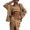 image:imagechouyatou Womens Casual Lapel Ribbed Knit Blazer Jacket Vintage Double Breasted Boyfriend Oversized Trench CoatKhaki