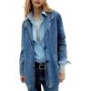 image:imagechouyatou Womens Fall Casual Denim Blazer Suit Button Down Business Boyfriend Jean JacketBlue