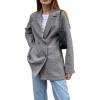 image:imagechouyatou Womens Fall Double Breasted Wool Blazer Jacket Work Office Notch Lapel Wool Jacket CoatGrey