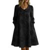 image:imagechouyatou Womens Floral Embroidery Casual Loose Shirt Dress Button Down Pleated Swing Beach Midi Dress with PocketsBlack