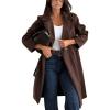 image:imagechouyatou Womens Notched Lapel Blazer Pea Coat Double Breasted Business Casual Mid Long Wool Trench Coat OvercoatCoffee Brown