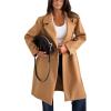 image:imagechouyatou Womens Notched Lapel Blazer Pea Coat Double Breasted Business Casual Mid Long Wool Trench Coat OvercoatKhaki