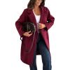 image:imagechouyatou Womens Notched Lapel Blazer Pea Coat Double Breasted Business Casual Mid Long Wool Trench Coat OvercoatWine Red