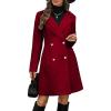 image:imagechouyatou Womens Notched Lapel Double Breasted Wool Trench Coat Work Casual Mid Long Blazer Pea Coat OvercoatRed