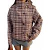 image:imagechouyatou Womens Plaid Stand Collar Wool Trench Coat Button Down Blazer Jacket Winter Coat OuterwearRed