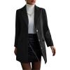 image:imagechouyatou Womens Winter Single Breasted Wool Trench Coat Mid Long Work Business Casual Blazer Jacket CoatBlack
