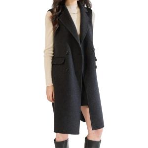 image:imagechouyatou Women Wool Long Vest Sleeveless Blazer Jackets Business Casual Fall Winter Cardigan OuterwearBlack