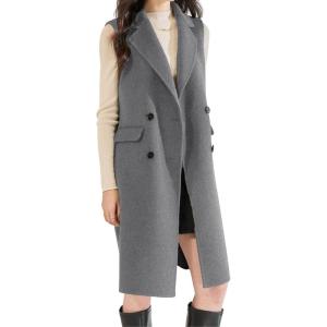 image:imagechouyatou Women Wool Long Vest Sleeveless Blazer Jackets Business Casual Fall Winter Cardigan OuterwearGrey