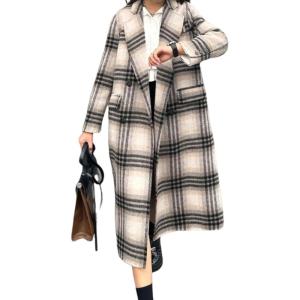 image:imagechouyatou Womens Casual Business Wool Blend Coat Loose Double Breasted Suit Coat Dressy Blazer Pea CoatKhaki