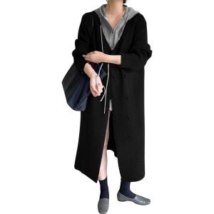 image:imagechouyatou Womens Maxi Long Hooded Cardigan Open Front Blazer Oversized Knit Sweater Coat Fall OvercoatBlack