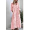 image:imagechouyatou Women 2026 Summer Boho Striped Maxi Shirt Dress 34 Sleeve Business Casual Button Down Long DressRed