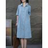 image:imagechouyatou Womens 12 Sleeve Polo Collar Denim Shirt Dress Button Down A Line Midi Jean Dress with PocketsLight Blue