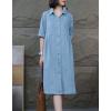 image:imagechouyatou Womens 12 Sleeve Polo Collar Denim Shirt Dress Button Down A Line Midi Jean Dress with PocketsLight Blue