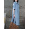 image:imagechouyatou Womens 12 Sleeve Polo Collar Denim Shirt Dress Button Down A Line Midi Jean Dress with PocketsLight Blue