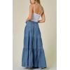 image:imagechouyatou Womens 2026 Casual ALine Tiered Maxi Jean Skirt Flowy Swing Pleated Boho Long Denim SkirtBlue