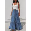 image:imagechouyatou Womens 2026 Casual ALine Tiered Maxi Jean Skirt Flowy Swing Pleated Boho Long Denim SkirtBlue