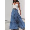 image:imagechouyatou Womens 2026 Casual ALine Tiered Maxi Jean Skirt Flowy Swing Pleated Boho Long Denim SkirtBlue