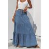 image:imagechouyatou Womens 2026 Casual ALine Tiered Maxi Jean Skirt Flowy Swing Pleated Boho Long Denim SkirtBlue