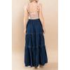 image:imagechouyatou Womens 2026 Casual ALine Tiered Maxi Jean Skirt Flowy Swing Pleated Boho Long Denim SkirtDark Blue