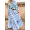 image:imagechouyatou Womens 2026 Casual ALine Tiered Maxi Jean Skirt Flowy Swing Pleated Boho Long Denim SkirtLight Blue