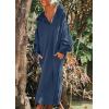 image:imagechouyatou Womens Casual Hooded Sweatshirt Dress Loose Oversized Long Sleeve Hoodie Tunic Dress with PocketsBlue