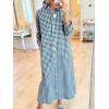 image:imagechouyatou Womens Casual Loose Button Down Plaid Shirt Dress Long Sleeve Side Slit Cotton Gingham Maxi DressBlack