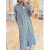 image:imagechouyatou Womens Casual Loose Button Down Plaid Shirt Dress Long Sleeve Side Slit Cotton Gingham Maxi DressBlack