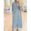 image:imagechouyatou Womens Casual Loose Button Down Plaid Shirt Dress Long Sleeve Side Slit Cotton Gingham Maxi DressBlack