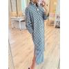 image:imagechouyatou Womens Casual Loose Button Down Plaid Shirt Dress Long Sleeve Side Slit Cotton Gingham Maxi DressBlack