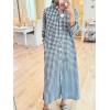 image:imagechouyatou Womens Casual Loose Button Down Plaid Shirt Dress Long Sleeve Side Slit Cotton Gingham Maxi DressBlack