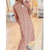 image:imagechouyatou Womens Casual Loose Button Down Plaid Shirt Dress Long Sleeve Side Slit Cotton Gingham Maxi DressCaramel