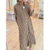 image:imagechouyatou Womens Casual Loose Button Down Plaid Shirt Dress Long Sleeve Side Slit Cotton Gingham Maxi DressCoffee