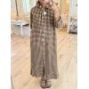 image:imagechouyatou Womens Casual Loose Button Down Plaid Shirt Dress Long Sleeve Side Slit Cotton Gingham Maxi DressCoffee